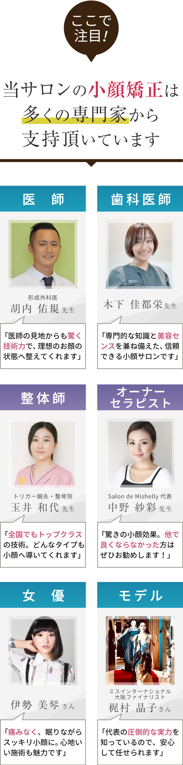 当サロンの小顔矯正は 多くの専門家から 支持頂いています。